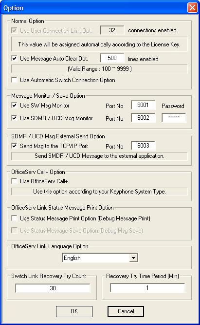 Option Settings The OfficeServ Link has option settings that allow you to control various operations.