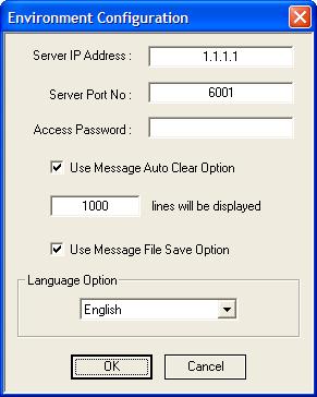 Environment Setup of Switch Message Monitor Program Environment Configuration Server IP Address: Enter the TCP/IP address of the computer that OfficeServ Link is installed on. Server Port No.