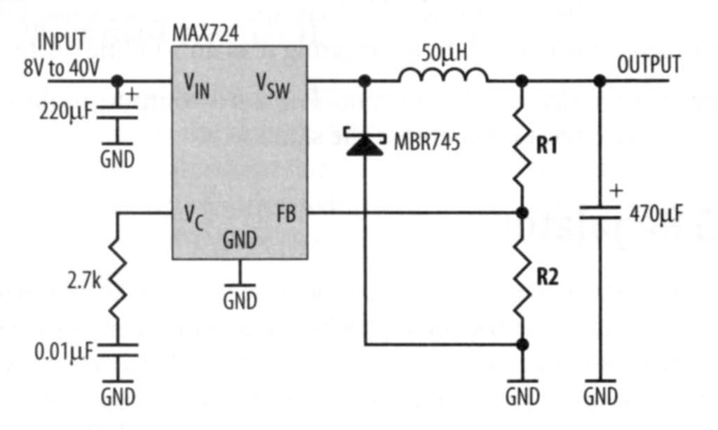 Power Supplies MAX724 DC/DC switching Regulator Very wide input range, efficient