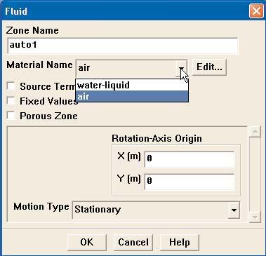 Select fluid from the type menu. Click on set.