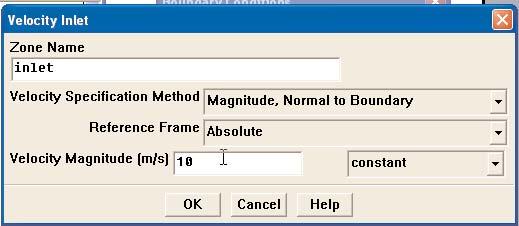 select Set... Set the velocity magnitude to 10m/s.