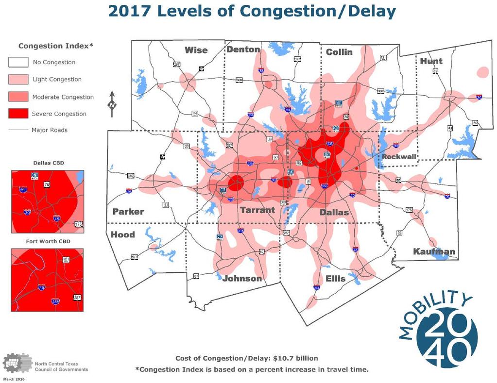 2017 LEVEL OF CONGESTION/DELAY Denton and Collin Counties have experienced rapid growth prior to