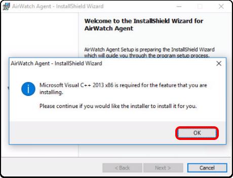Install Additional Required Features If any required features are missing, you will be prompted that the installer will install them for you. Click OK to continue.