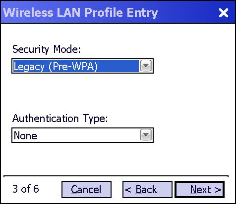 4-4 Wireless Fusion Enterprise Mobility Suite User Guide Figure 4-4 Authentication Dialog Box Select the security mode from the Security Mode drop-down list.