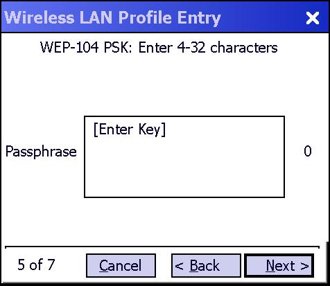 4-20 Wireless Fusion Enterprise Mobility Suite User Guide Figure 4-27 WEP-40 and WEP-104 WEP Keys Dialog Boxes 2. In the Key field, enter the key. a. For WEP-40 enter be