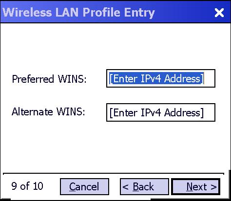 4-22 Wireless Fusion Enterprise Mobility Suite User Guide Table 4-11 Static IP Address Entry Fields (Continued) Field Set Static DNS Address (Optional) Set Static WINS Address (Optional) Description