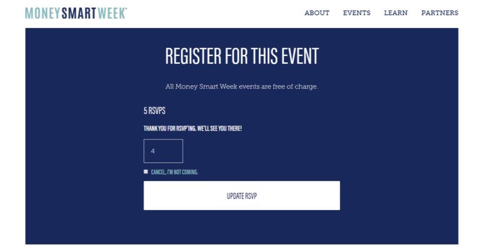 3.2. RSVP The event will also show the RSVP for that event on the event page. User or customer/attendee can RSVP and click Update RSVP button as shown below.
