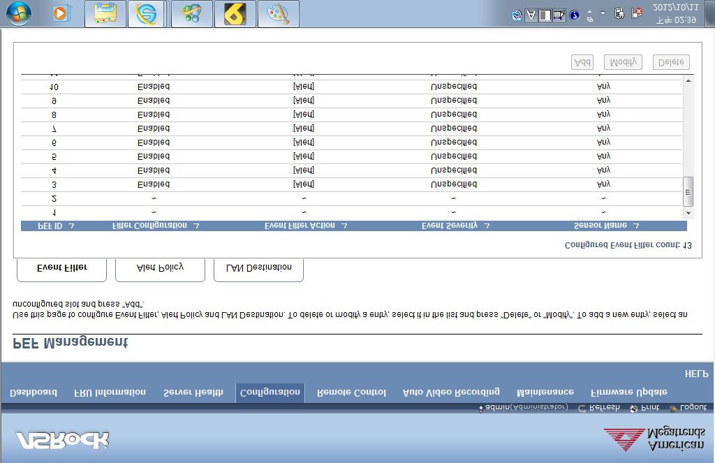 2.4.12 PEF Management This page is used to configure the Event Filter, Alert Policy and LAN Destination. To view the page, the user must at least be an Operator.