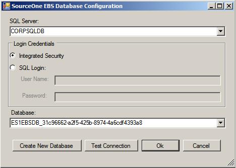 To install the database: 1. Click Start > All Programs > EMC SourceOne EBS Provider > EMC SourceOne EBS Provider Database Creator. The SourceOne EBS Database Configuration page displays.