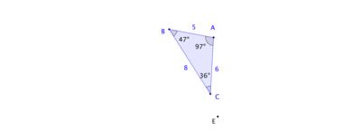 ABC E E b. Below is a triangle and a point. Draw the rotation of about through an angle of 85 degrees in the counterclockwise direction. Label the image of as.