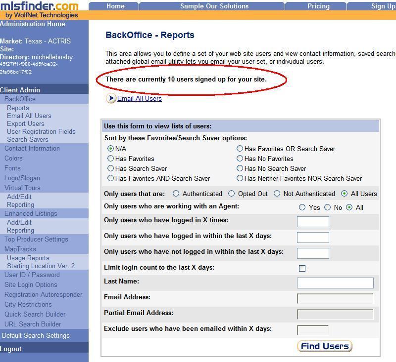 Getting Started Notice that the reports page even tells you up front how many registered users you have,