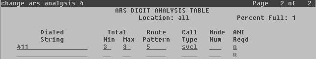 12.3. Communication Manager Routing Use the change ars analysis command to set the route pattern to be used for 411 calls.