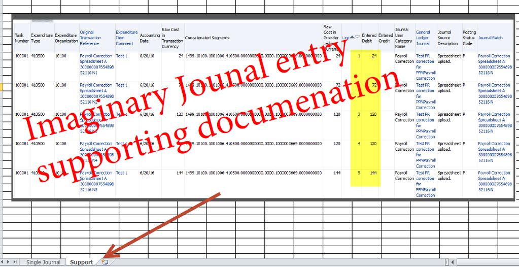 14. Supporting documentation for the journal entry may be pasted into the Support tab.