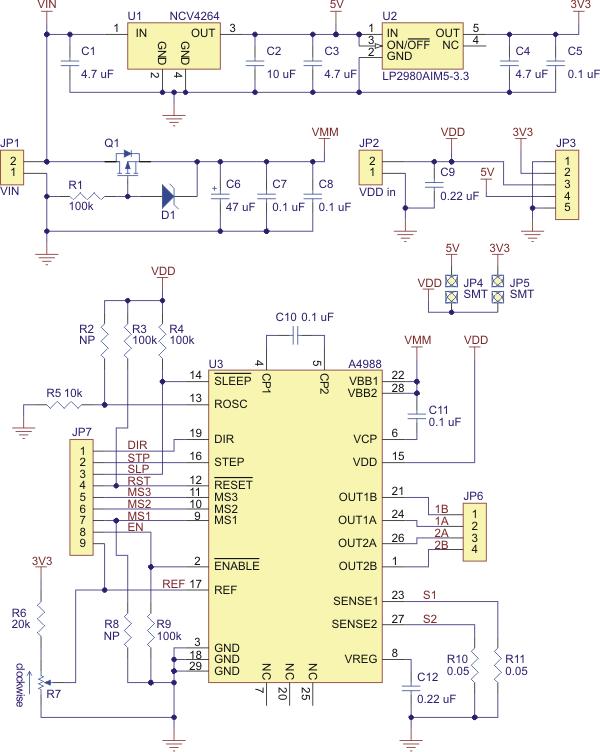 5 of 6 12/2/2011 6:37 PM Schematic diagram of the md09a A4988 stepper motor driver carrier with regulators.
