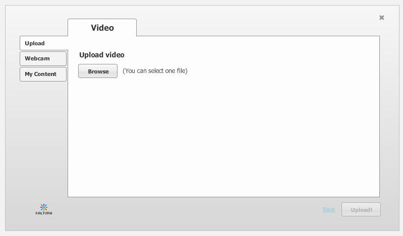 Assignments (Student)), and select the Upload media or record from webcam option to launch the Kaltura Uploader.