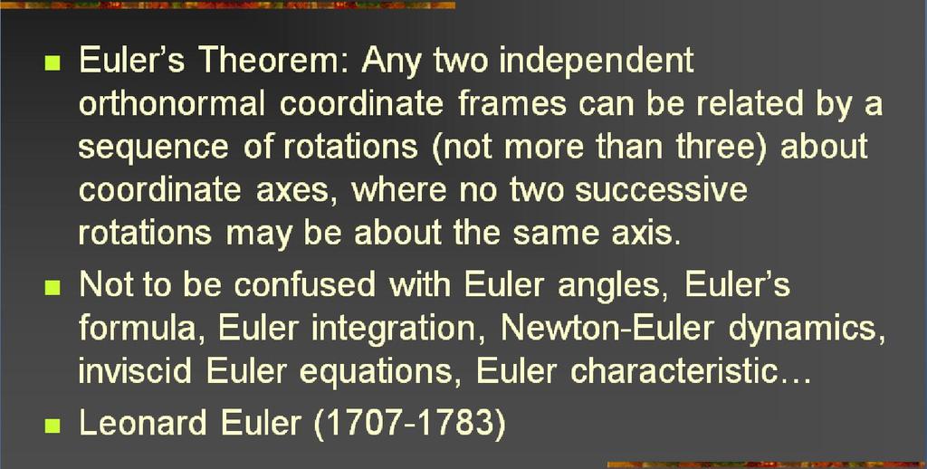 ly/f0vian 10 Rotations [3]: Euler s Theorem Adapted from slides 2004 2005