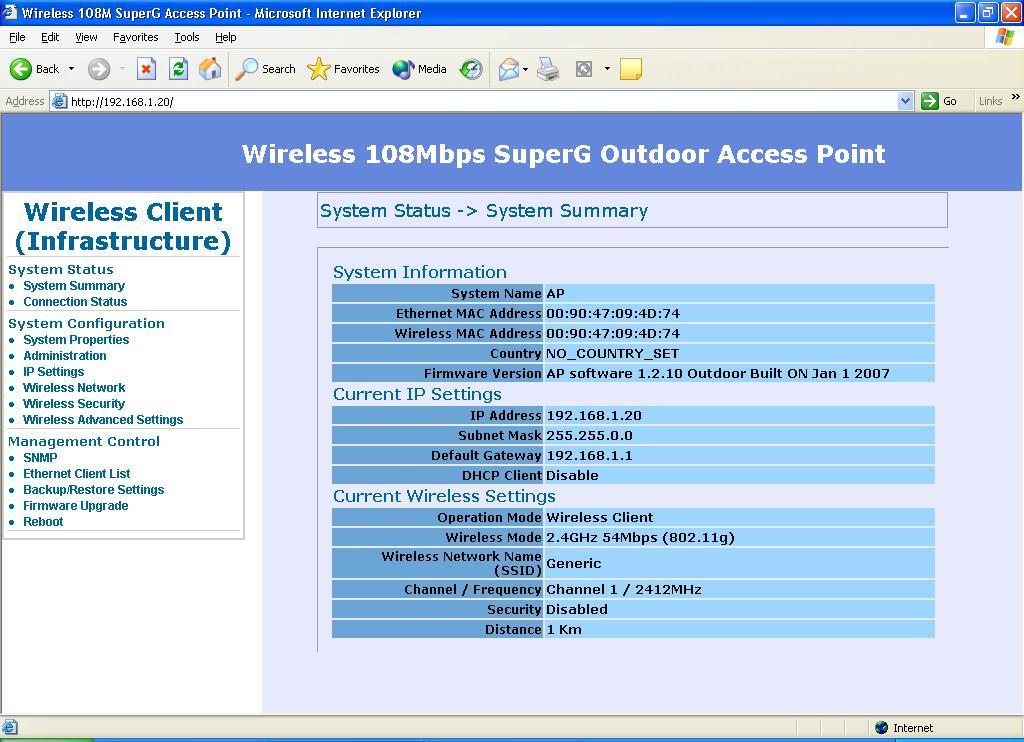 Wireless Configuration Wireless Client Mode AP can also work as an Ethernet client bridge to connect up to 16 Ethernet device into wireless network.