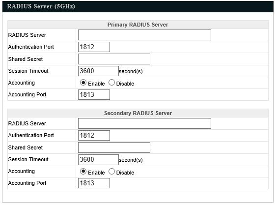 RADIUS Type Select Internal to use the access point s built-in RADIUS server or external to use an external RADIUS server. RADIUS Server Enter the RADIUS server host IP address.