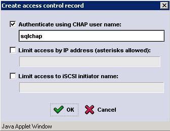 Figure 8: VDS/VSS CHAP access control Now set the same CHAP credentials on the Windows server host by using the Remote Setup Wizard Configure this computer to access a PS Series SAN option as