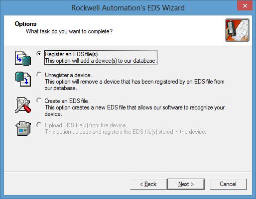 Installation Tool Step 2 Select the Register an EDS file(s) radio button and