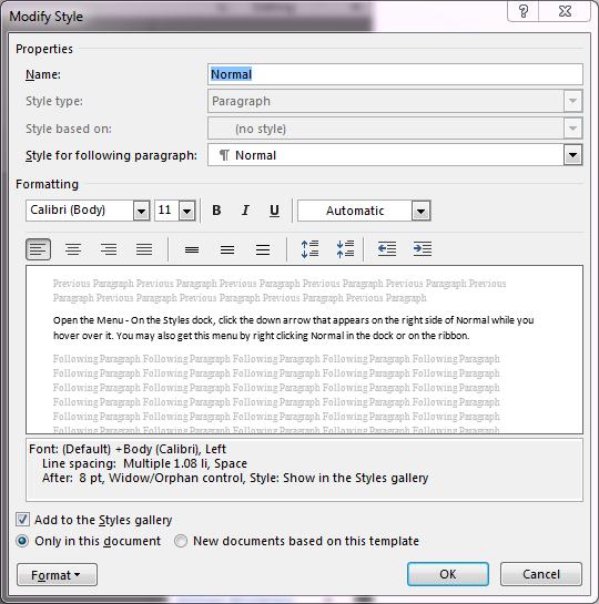 Formatting Headers and Styles for a New Document For this scenario, you are creating a document and deciding on the format appearance as you write. See Opening the Styles Dock to open the dock. 1.