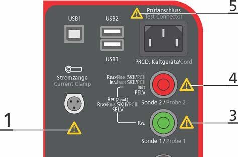 Description of warning marks on the front panel Figure 1: Explanation of safety and measurement category (CAT) rating of input / output terminals Warning 1: Use this test socket for CLAMP connection