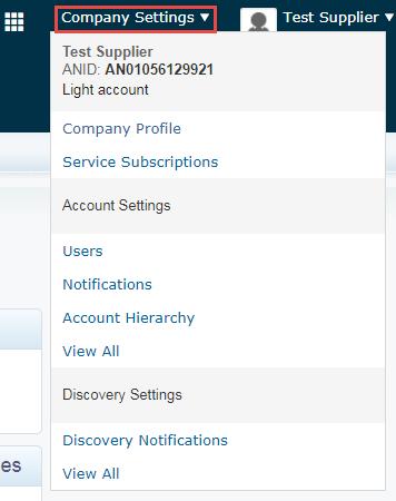 To manage your account, click on the Company Settings link in the top right corner, you will be able to quickly access and update