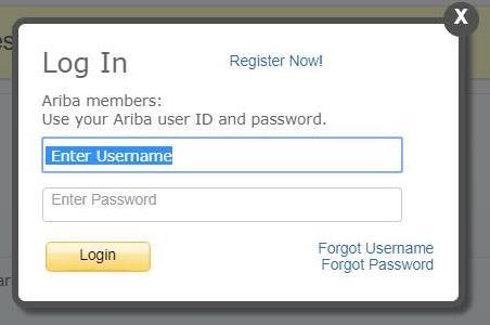 A Log In screen will open. Enter your Ariba Discovery Username and Password. The username and password are related to the information you set up when originally registering.
