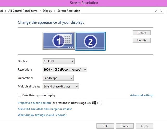 7 2. Resolution setting Windows 7/ Windows 8.1/ Windows 10 system Click on icon Click on Control Panel > Appearance and Personalization Click on Display > Connect to an external display.
