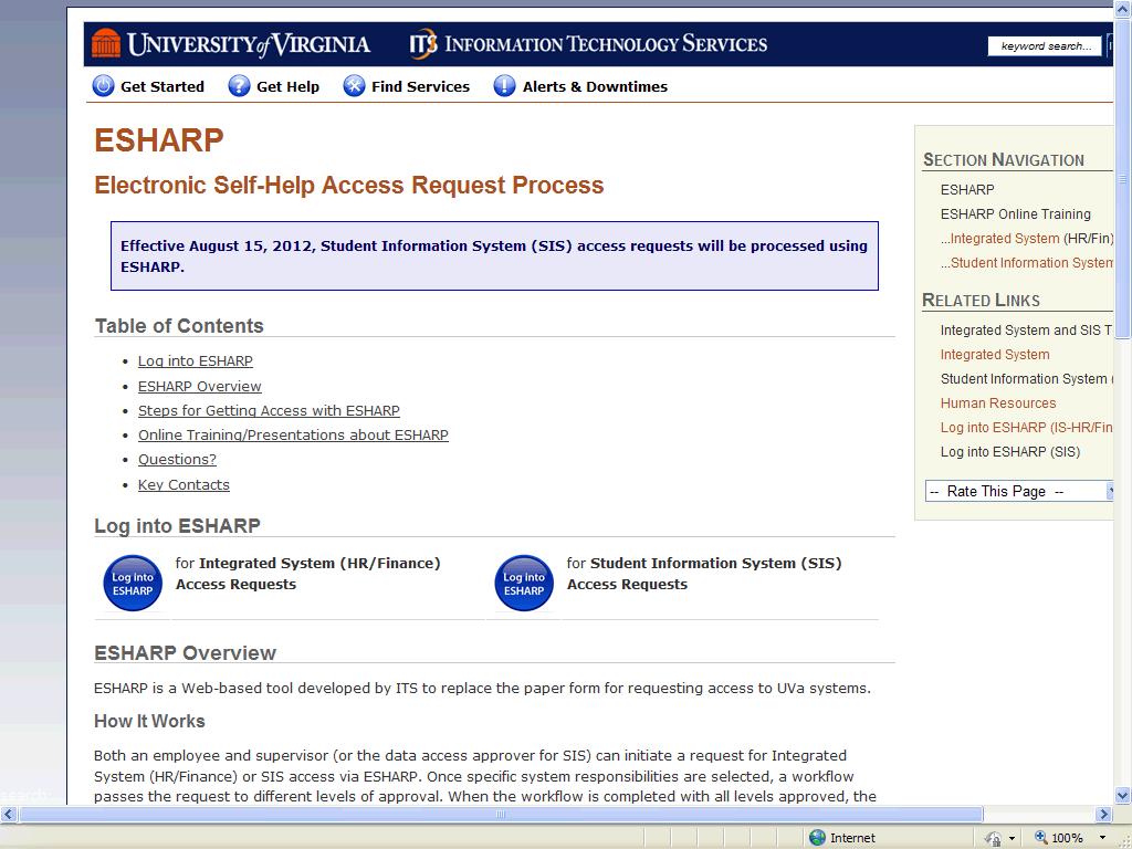1. The ESHARP Help page displays. This page shows information about ESHARP, who uses it and how the system works. 2.