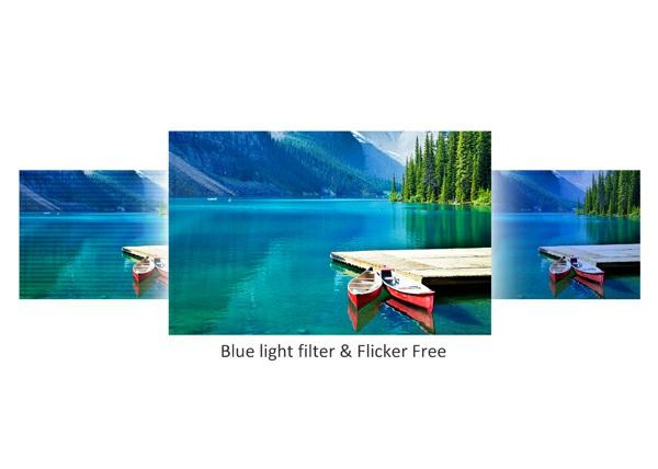 Eye care technology Flicker-Free technology and a Blue Light Filter minimize
