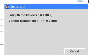 The following option window will appear: Click on Entity Name/ID Search to get to