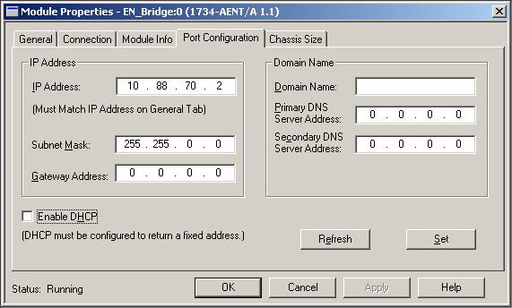 Configure the Adapter for Direct Connection in RSLogix 5000 Software Chapter 4 Configure the Adapter with Fixed IP Address To configure the adapter with a fixed IP