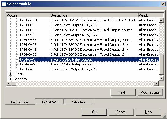 Right-click the POINT I/O Chassis in the I/O Configuration folder and select New Module The Select Module dialog