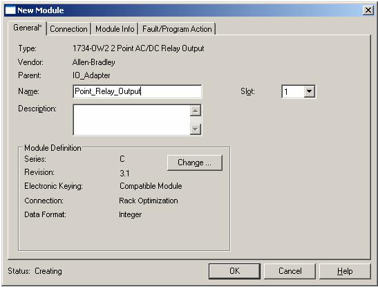 Configure the Adapter for Direct Connection and Rack Optimization in RSLogix 5000 Software Chapter 5 The New Module dialog opens. 4. Click Change.