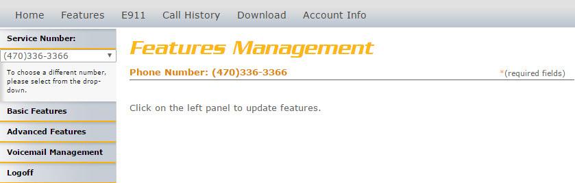 FEATURES MANAGEMENT Features Management After login, the End-User Portal s start page will load. This homepage is also the features management page (see image.).