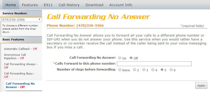 Call Forwarding No Answer Call Forwarding No Answer Call Forwarding No Answer allows you to forward all of your calls to a different phone number when you do not answer your phone Use this service