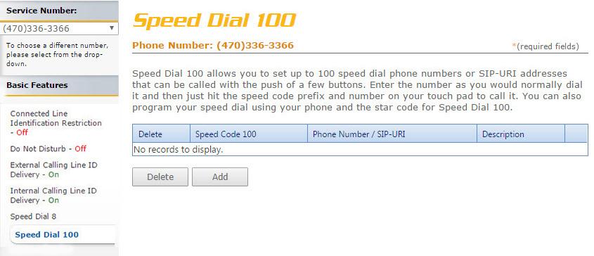 Speed Dial SPEED DIAL 00 To manage this feature, click the Speed Dial 00 link under the Basic Features section in the Direct Feature Access Links Sidebar. This will load a page similar to image 9.