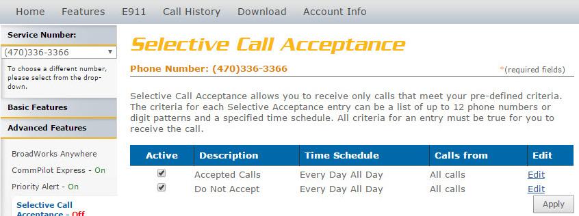 Selective Call Acceptance Image 8. is an example of what will be displayed when there are multiple rules. The following instructions correspond with image 8.