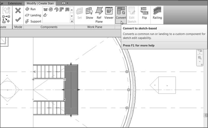 Creating Stairs b y Using th e Rise/Run Function 467 14. When the second leg is completed, pick the last point. Revit draws both legs as well as the landing (see Figure 10.4 ).