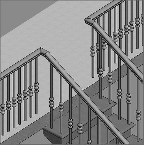 5 1 6 Chapter 10 Stairs, Ramps, and Railings F I GUR E 1 0. 7 2 : Adding the railing. This process is becoming old hat! 5. Make sure you have a leg tied into the stair railing. 6. On the Railing panel, click Finish Edit Mode.
