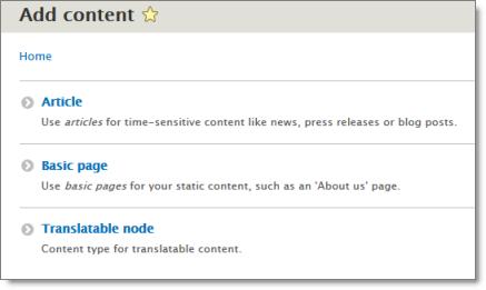 3 Sending Content to Lionbridge ondemand 3.1.1 Specifying a Language while Adding an Item The Add Content page opens. 2. Click the link for the content type to create.