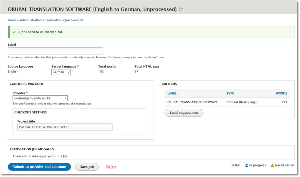 3 Sending Content to Lionbridge ondemand 3.2.1 Submitting One Item Directly to the Connector 2. Select the check boxes for the languages into which you want to translate the item.