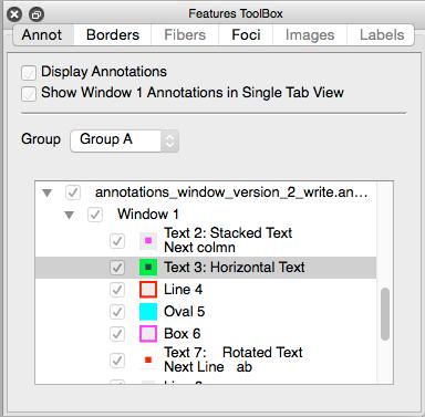Display Control of Annotations Controlling the display of annotation is performed using the Annot section in the Features Toolbox.