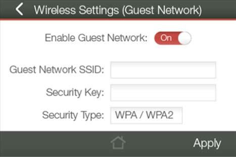 Guest Network Toggle Guest Networks to On to create a Guest Network. Guest Networks provide a separate Wi-Fi network, with unique settings for users to connect to internet.