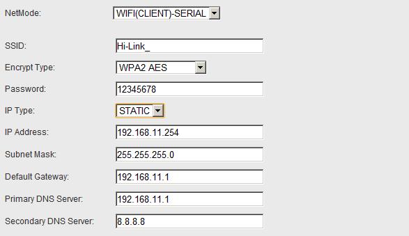 5.3.4 Serial to WIFI CLIENT-static IP