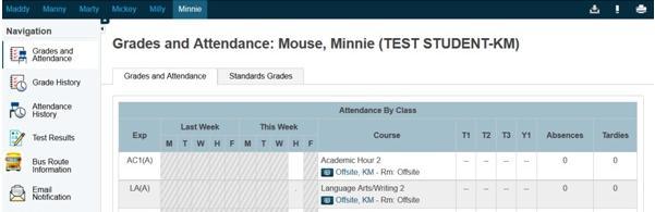 From the main menu click on the Grades and Attendance tab.