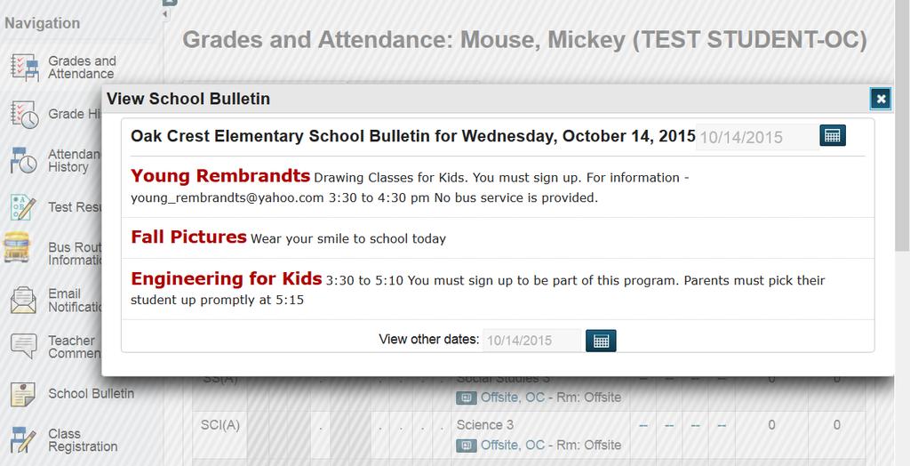 Use the School Bulletins page to read any bulletins the