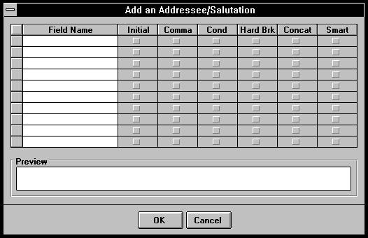 Note: New table entries are added to the bottom of the list on the Addr/Sal tab. ½ Adding a new addressee/salutation to your table 1.