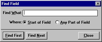 ½ Using the Find button to locate a specific field in the Available Fields box 1. From the Global Change Facility screen, click Find. The Find Field screen appears. 2.